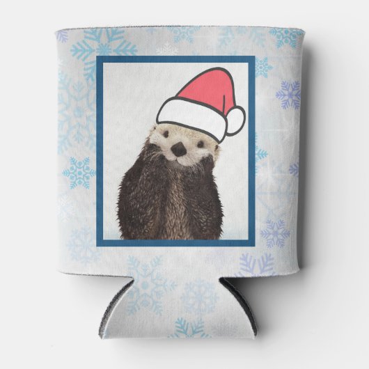 Cute Otter die met Kerstmis een kerstman heeft. Blikjeskoeler (Voorkant)