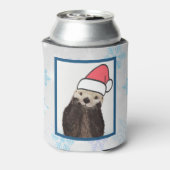 Cute Otter die met Kerstmis een kerstman heeft. Blikjeskoeler (Blikje Achterkant)