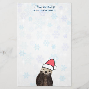 Cute Otter die met Kerstmis een kerstman heeft. Briefpapier