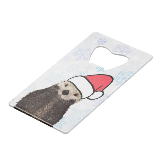 Cute Otter die met Kerstmis een kerstman heeft. Creditkaart Flessenopener (Voorkant Gekanteld)