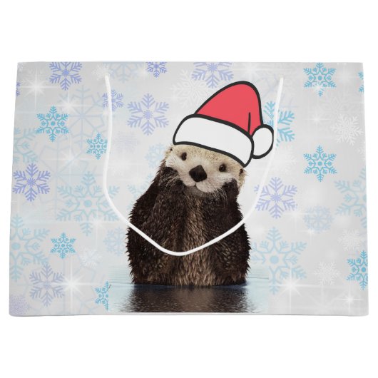 Cute Otter die met Kerstmis een kerstman heeft. Groot Cadeauzakje (Voorkant)