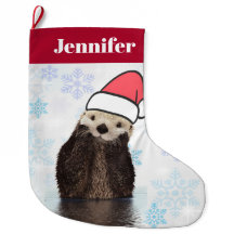 Cute Otter die met Kerstmis een kerstman heeft.