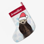 Cute Otter die met Kerstmis een kerstman heeft. Grote Kerstsok (Achterkant (Hangend))