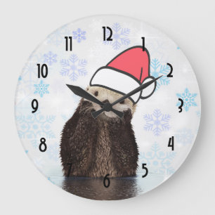 Cute Otter die met Kerstmis een kerstman heeft. Grote Klok