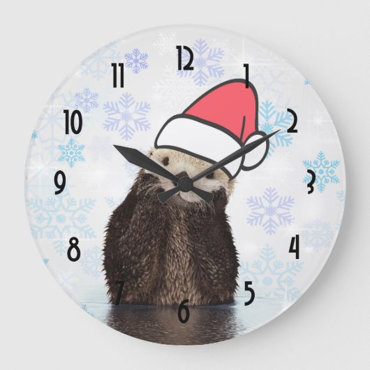 Cute Otter die met Kerstmis een kerstman heeft. Grote Klok (Voorkant)
