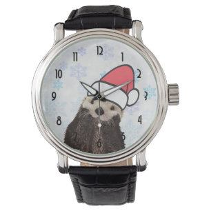 Cute Otter die met Kerstmis een kerstman heeft. Horloge
