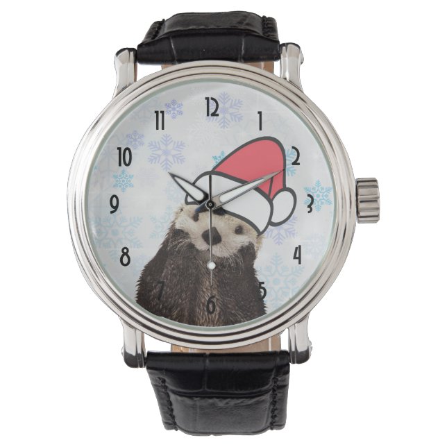 Cute Otter die met Kerstmis een kerstman heeft. Horloge (Voorkant)
