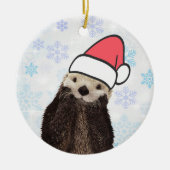 Cute Otter die met Kerstmis een kerstman heeft. Keramisch Ornament (Voorkant)