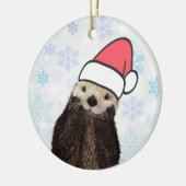 Cute Otter die met Kerstmis een kerstman heeft. Keramisch Ornament (Links)