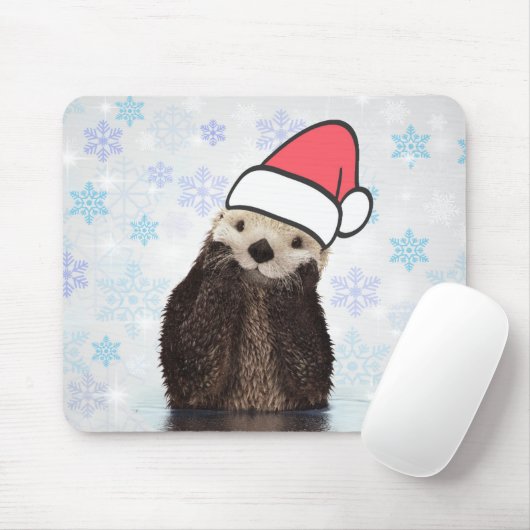Cute Otter die met Kerstmis een kerstman heeft. Muismat (Met muis)