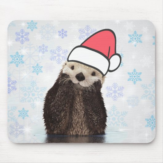 Cute Otter die met Kerstmis een kerstman heeft. Muismat (Voorkant)