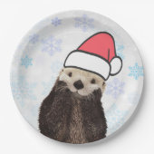 Cute Otter die met Kerstmis een kerstman heeft. Papieren Bordje (Voorkant)