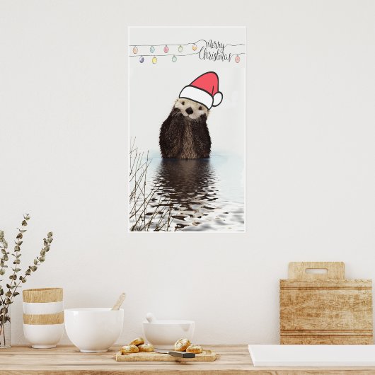 Cute Otter die met Kerstmis een kerstman heeft. Poster (Keuken)