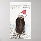 Cute Otter die met Kerstmis een kerstman heeft. Poster (Voorkant)
