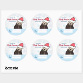 Cute Otter die met Kerstmis een kerstman heeft. Ronde Sticker (Vel)