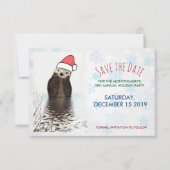 Cute Otter die met Kerstmis een kerstman heeft. Save The Date (Voorkant)