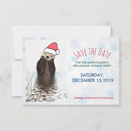 Cute Otter die met Kerstmis een kerstman heeft. Save The Date (Voorkant)