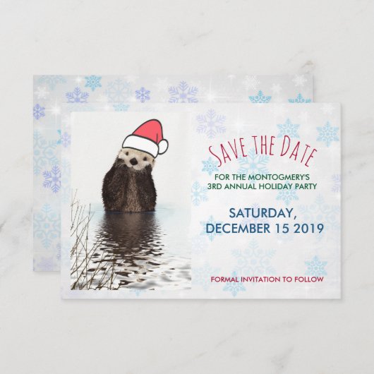 Cute Otter die met Kerstmis een kerstman heeft. Save The Date (Voorkant / Achterkant)