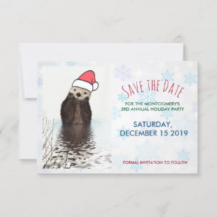 Cute Otter die met Kerstmis een kerstman heeft. Save The Date