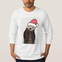 Cute Otter die met Kerstmis een kerstman heeft. T-shirt