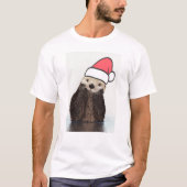 Cute Otter die met Kerstmis een kerstman heeft. T-shirt (Voorkant)