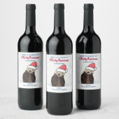 Cute Otter die met Kerstmis een kerstman heeft. Wijn Etiket (Flessen)