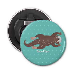 Cute otter diving cartoon button flesopener
