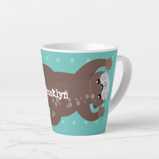Cute otter diving cartoon latte mok (Rechterhoek)