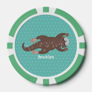 Cute otter diving cartoon poker chips