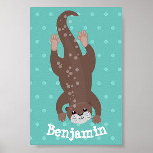Cute otter diving cartoon poster