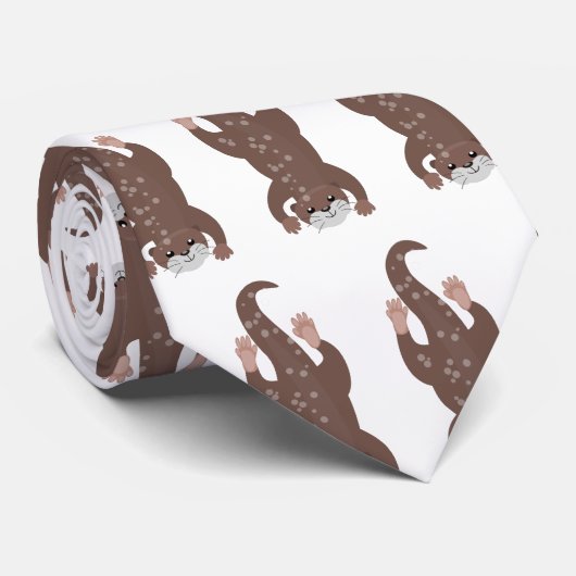 Cute otter diving cartoon stropdas (Opgerold)