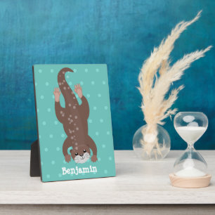 Cute otter-duiken op blauwgroen cartoon illustrati fotoplaat