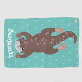 Cute otter-duiken op blauwgroen cartoon illustrati golfhanddoek (Horizontaal)
