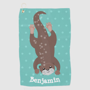 Cute otter-duiken op blauwgroen cartoon illustrati golfhanddoek
