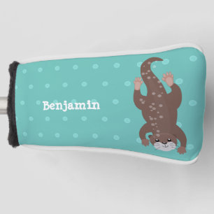 Cute otter-duiken op blauwgroen cartoon illustrati golfheadcover