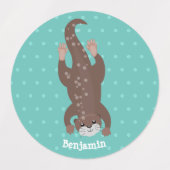 Cute otter-duiken op blauwgroen cartoon illustrati labels (Design 2)