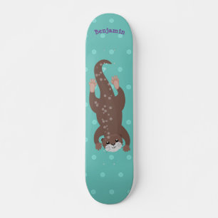 Cute otter-duiken op blauwgroen cartoon illustrati persoonlijk skateboard