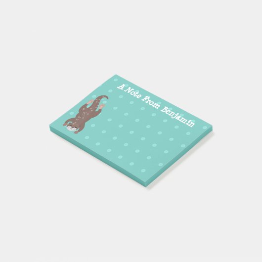 Cute otter-duiken op blauwgroen cartoon illustrati post-it® notes (Schuin)