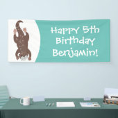 Cute otter-duiken op blauwgroen cartoon illustrati spandoek (Beurs)