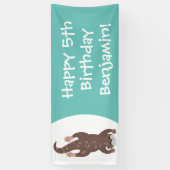 Cute otter-duiken op blauwgroen cartoon illustrati spandoek (Verticaal)