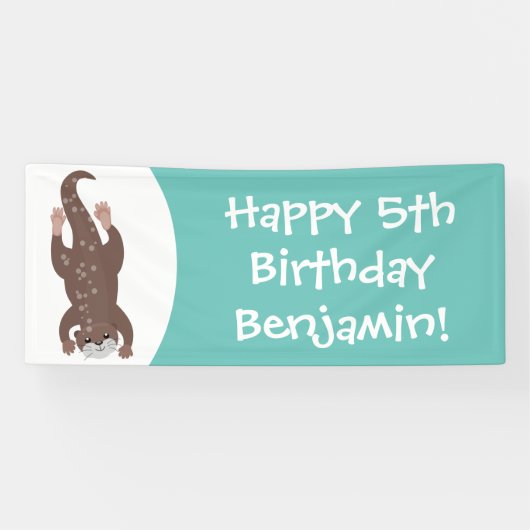 Cute otter-duiken op blauwgroen cartoon illustrati spandoek (Horizontaal)