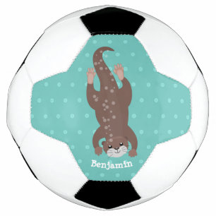 Cute otter-duiken op blauwgroen cartoon illustrati voetbal