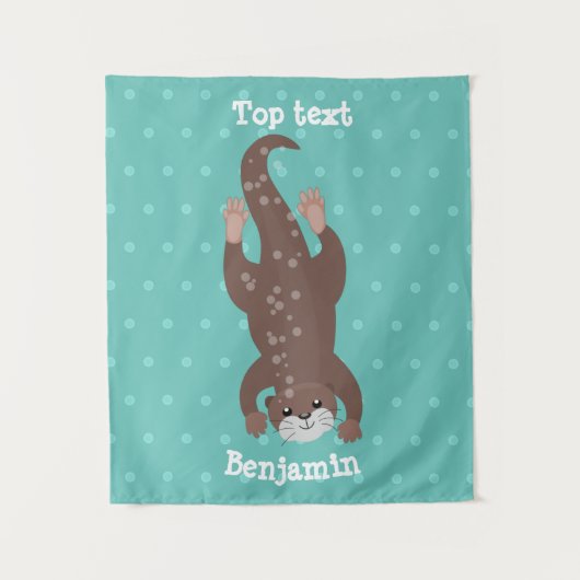 Cute otter-duiken op blauwgroen cartoon illustrati wandkleed (Voorkant)