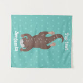 Cute otter-duiken op blauwgroen cartoon illustrati wandkleed (Voorkant (horizontaal))