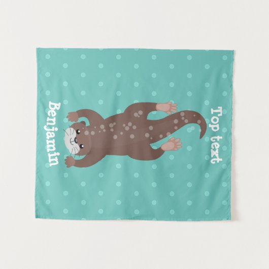 Cute otter-duiken op blauwgroen cartoon illustrati wandkleed (Voorkant (horizontaal))