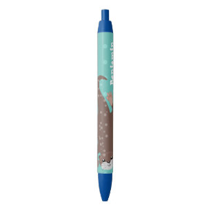 Cute otter-duiken op blauwgroen cartoon illustrati zwarte inkt pen