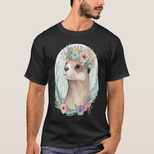 Cute Otter Flower Crown Floral Animal T-shirt (Voorkant)