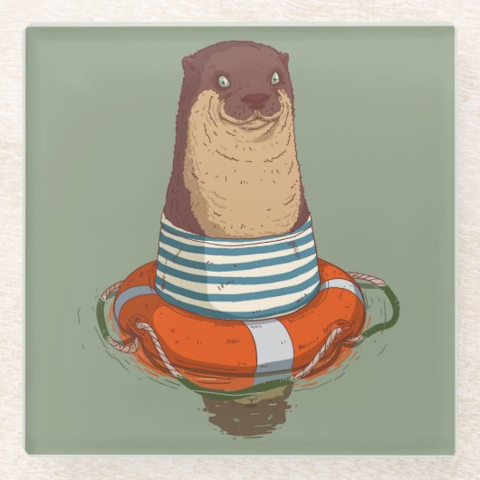 Cute Otter Glass Onderzetter (Voorkant)
