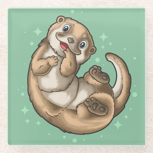 Cute Otter Glass Onderzetter (Voorkant)