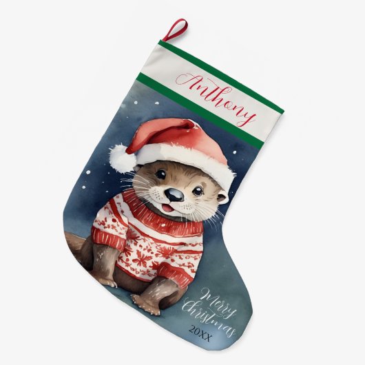 Cute Otter Grote Kerstsok (Voorkant (Hangend))